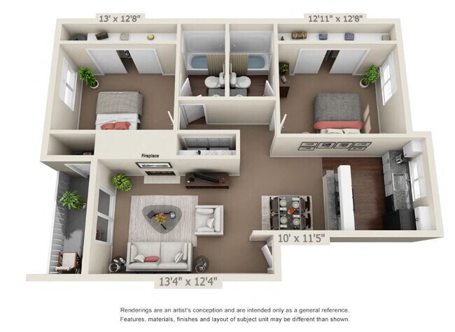 2 Bedroom / 2 Bathroom D-202 floor plan